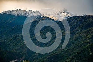 Stunning aerial view of a majestic Kanchenjunga mountain range view from Pelling