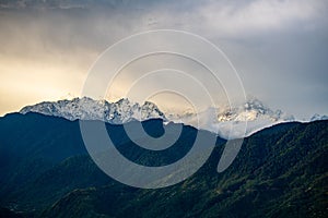 Stunning aerial view of a majestic Kanchenjunga mountain range view from Pelling