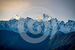 Stunning aerial view of a majestic Kanchenjunga mountain range view from Pelling