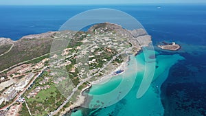 Stunning aerial view of Pelosa Beach Spiaggia Della Pelosa. Stintino, Sardinia, Italy. La Pelosa beach, Sardinia, Italy. La