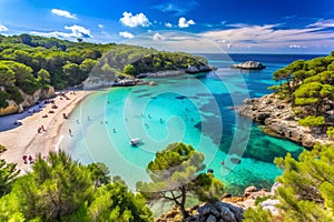 Landscape with Binigaus beach, Menorca island, Spain. Landscape with aerial view of Platja de Binigaus, Menorca island, Spain photo