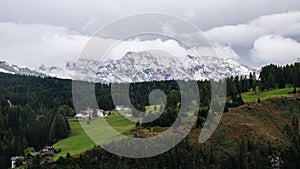 Aerial view of Sasso Piatto mountain in the Dolomites, South Tyrol, Italy photo
