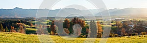 Stunning alps view at Aidlinger Hoehe in autumn, idyllic bavarian landscape