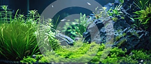 A Stunning Amanostyle Freshwater Aquarium Featuring Vibrant Characins Amidst Serene Nature photo