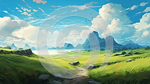 Stunning Anime Landscape Backgrounds: Flat Brushwork And Gentle Brushstrokes