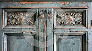 A stunning antique armoire brought back to life with a new handcarved door and fresh paint photo