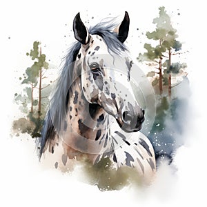 Stunning Appaloosa Head Image With Snowy Eucalyptus Forest Background