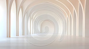 Stunning architectural hallway with repeating white arches and soft illumination. Suitable for faith-based designs photo