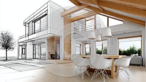 Stunning Architectural Visualization of a Modern House with Realistic Rendering and Sketch Design