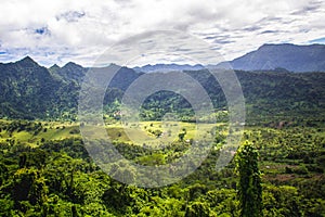 A stunning areal view with palms in tropical Samoa, Upolu, Pacific photo