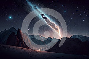 Capturing the Beauty of Shooting Stars, the Milky Way, and Galaxies in the Night Sky created with Generative AI technology photo