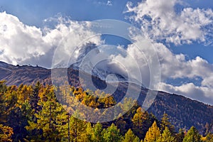 Stunning autumn scenery of famous alp peak Matterhorn. Swiss Alps, Valais