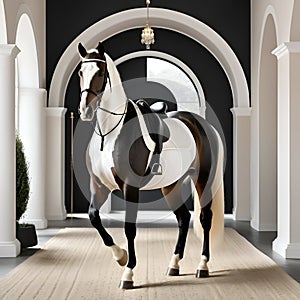 stunning background with beautiful horse for branding equestrian fashion clothes and product, digital artwork. Ai generated