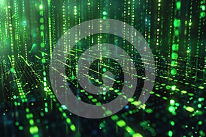 Stunning  a background of green vertical lines, in the matrix code style. the pattern is made up of binary numbers in dark bl