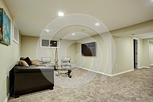 Stunning basement interior with wet bar