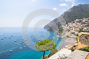 Stunning beach on Amalfi coast, Positano, Italy