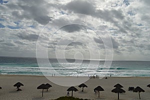 Stunning Beach with Azure Waves Cloudy Blue Sky at Cancun