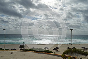 Stunning Beach with Azure Waves Cloudy Blue Sky at Cancun