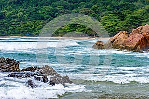 Stunning beach surrounded by rainforest in Trindade, municipality of Paraty, Rio de Janeiro, Brazil.