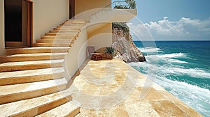 Stunning beachfront patio with stone stairs