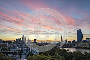 Stunning beautiful landscape cityscape skyline image of London in England during colorful Autumn sunrise