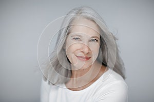 Stunning beautiful and self confident best aged woman with grey hair