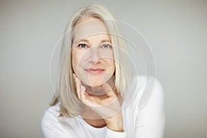 Stunning beautiful and self confident best aged woman with grey hair photo