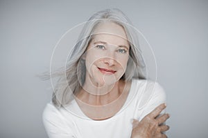 Stunning beautiful and self confident best aged woman with grey hair