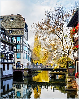 Stunning beauty at the canals of Strasbourg, France. Petite France quarter.