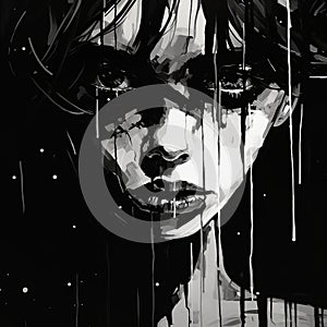 Intense Black And White Illustration With Anime-inspired Characters photo