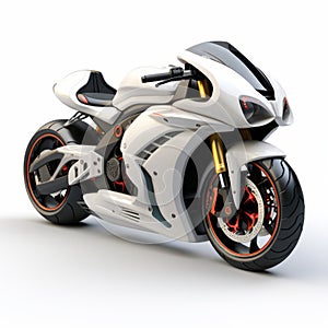 High-tech Futuristic White Motorcycle On A White Background