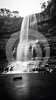 Majestic Waterfall in Monochrome