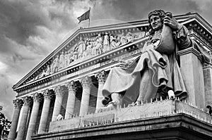 Exterior View of the French National Assembly, Paris, France - Black and White Photo