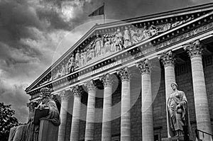 Exterior View of the French National Assembly, Paris, France - Black and White Photo