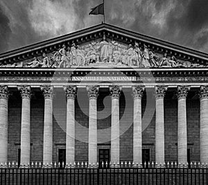 Exterior View of the French National Assembly, Paris, France - Black and White Photo