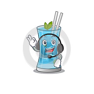 A stunning blue hawai cocktail mascot character concept wearing headphone