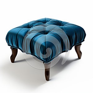 Stunning Blue Velvet Victorian Foot Stool With White Background