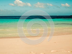 Stunning Caribbean beach of transparent water against the sun. Cuban beach, Cayo Las Brujas. landscape tropical. Calm ocean, palm photo