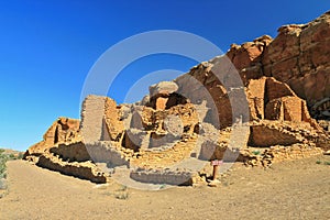 Chaco Culture National Historical Park with Kin Kletso Pueblo Ruins in Southwest Desert Canyon, New Mexico photo