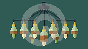 A stunning chandelier crafted from upcycled wine bottles and twine.. Vector illustration.