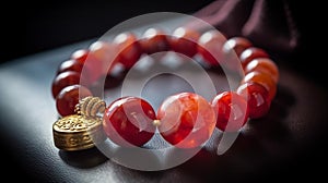 Chinese Red Jade Bracelet with Gold Accents on Black Velvet Box photo