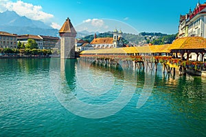 Stunning cityscape with Reuss river and Chapel bridge, Luzern, Switzerland