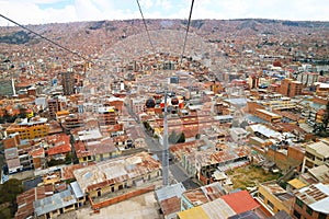 Stunning cityscape view of La Paz with Mi Teleferico, the aerial cable car urban transit system, Bolivia photo