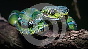 Green Tree Python in Tropical Rainforest photo