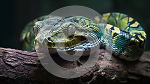 Green Tree Python in Tropical Rainforest photo