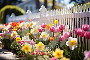 Serene Beauty: Vibrant Flowerbeds in a Manicured Garden photo
