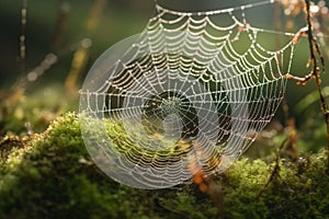 Dewy Spider Web in Forest Sunrise photo