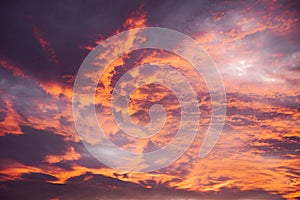 Stunning cloud formation during orange/purple sunset