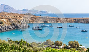 Stunning coast of Lindos Bay in Greece