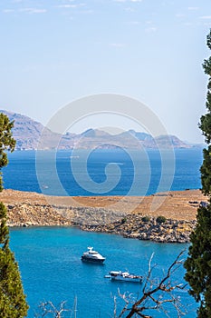 Stunning coast of Lindos Bay in Greece